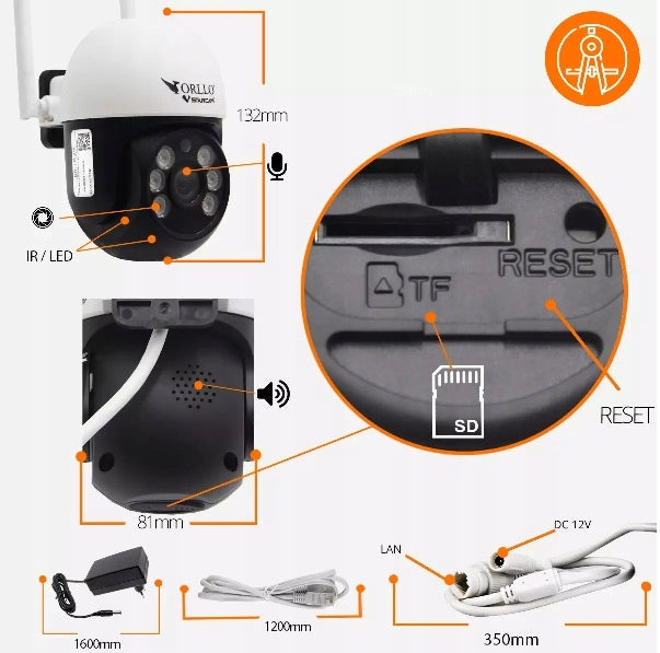 Camera ORLLO Z16 Rotating IP Alarm 3MP External Power Supply Sticker Packaging status original