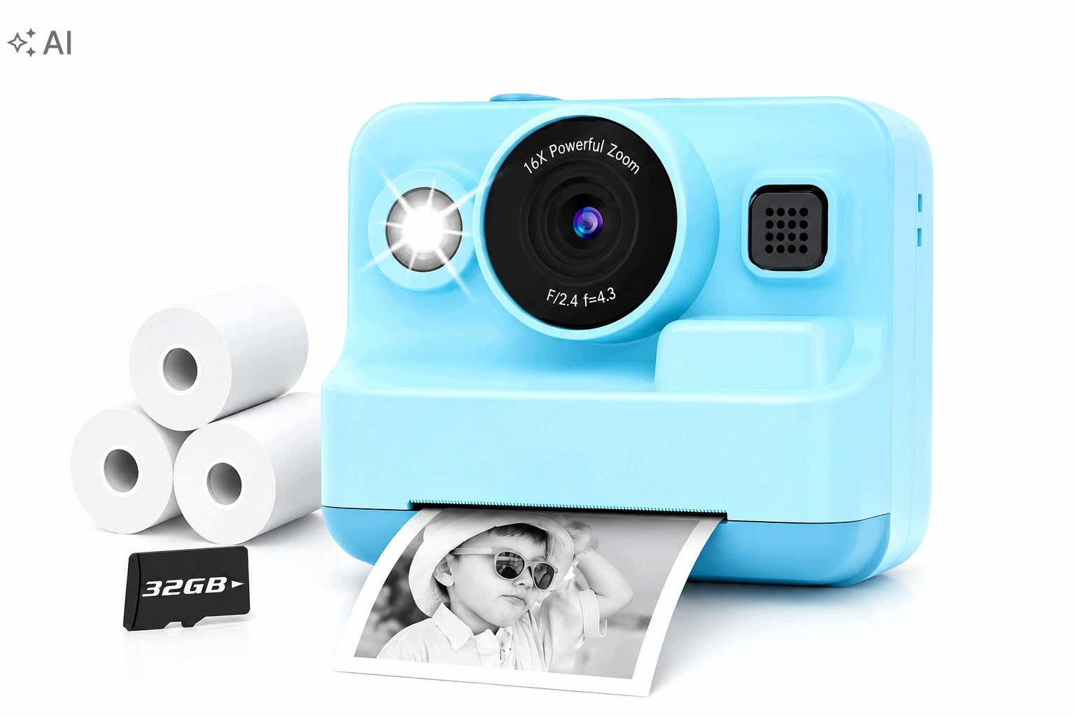 Camera for Kids with Printer Instant HD Printing Video Games USB 32GB SKY