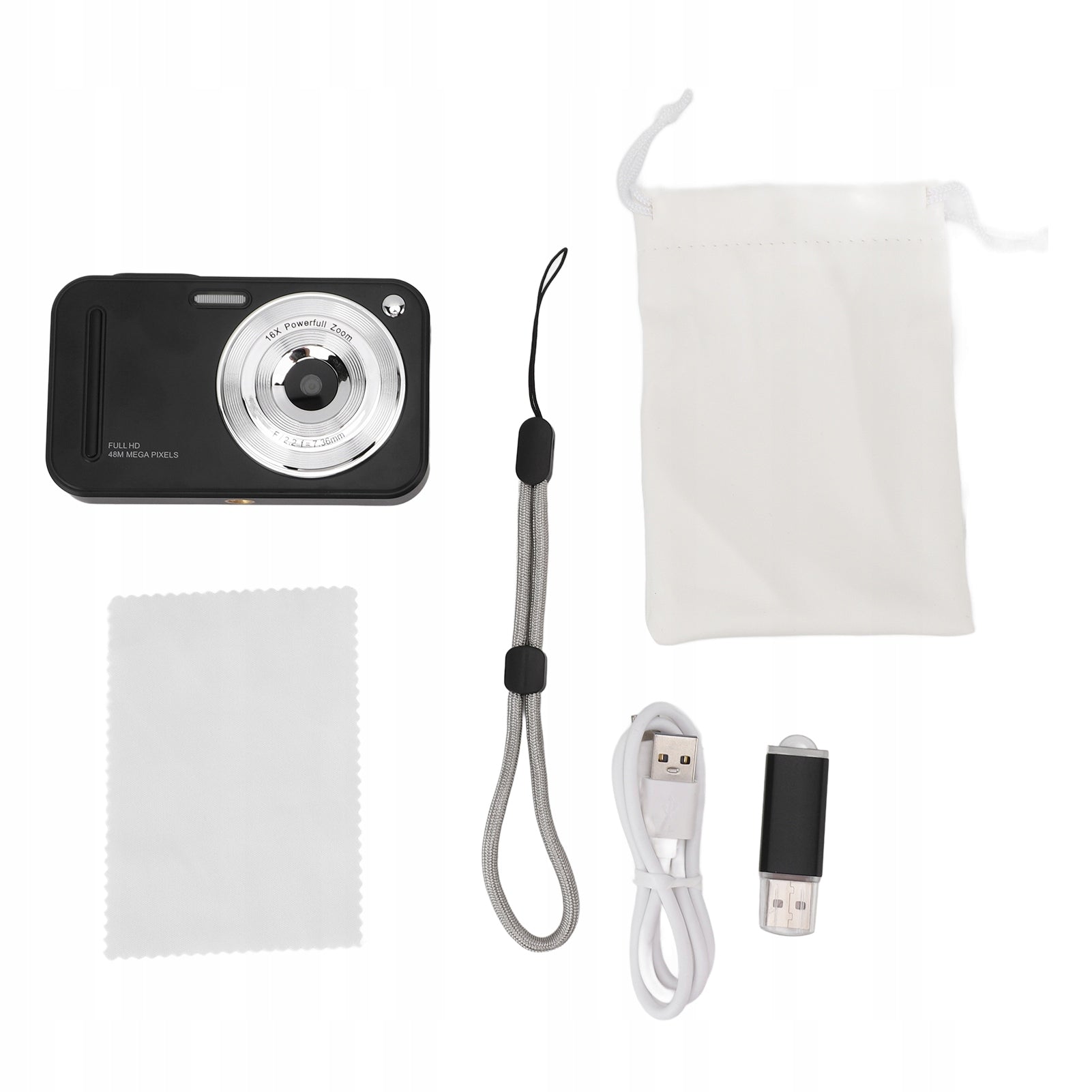 Camera with 16x digital zoom, automatic focus adjustment, battery