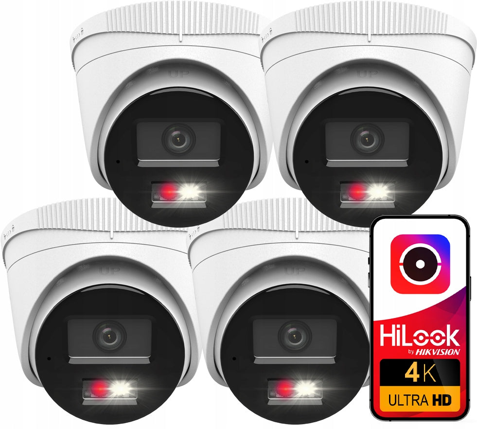 Camera x4 IP 8Mpx Dome HiLook by Hikvision IPCAM-T8-30DL Microphone Poe