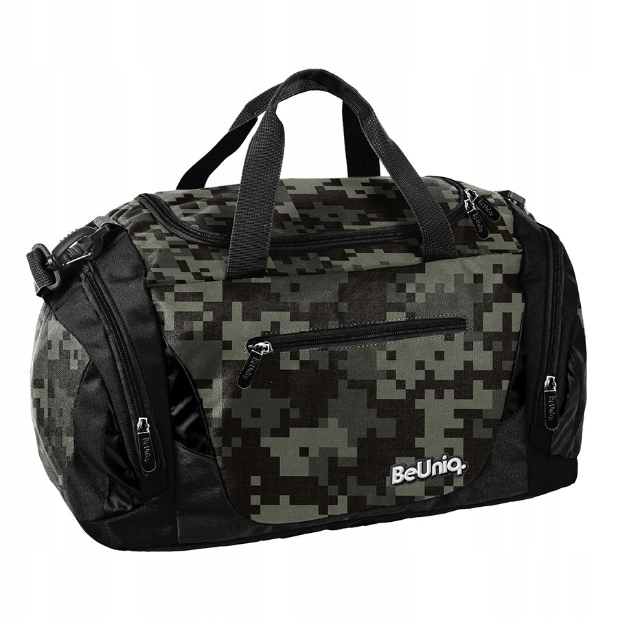 Camo sports bag BeUniq pixel black-grey for gym pool for school