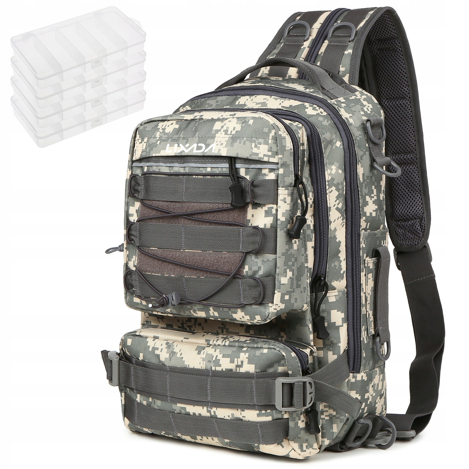 Camouflage fishing backpack with 4 containers, outdoor