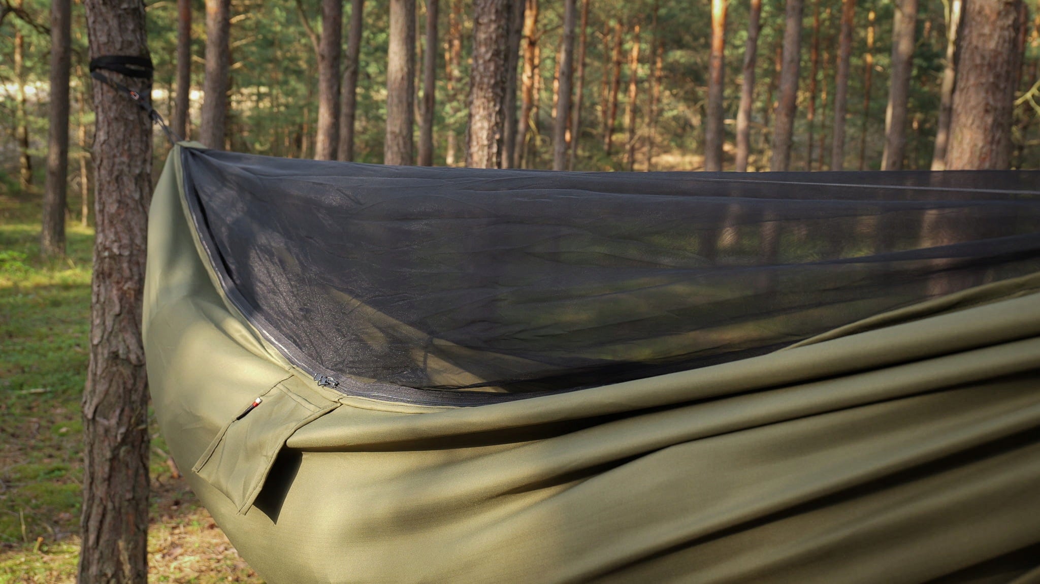Camp Hammock TigerWood Olive Bear with Mosquito Net Single Zip Material width 150 cm