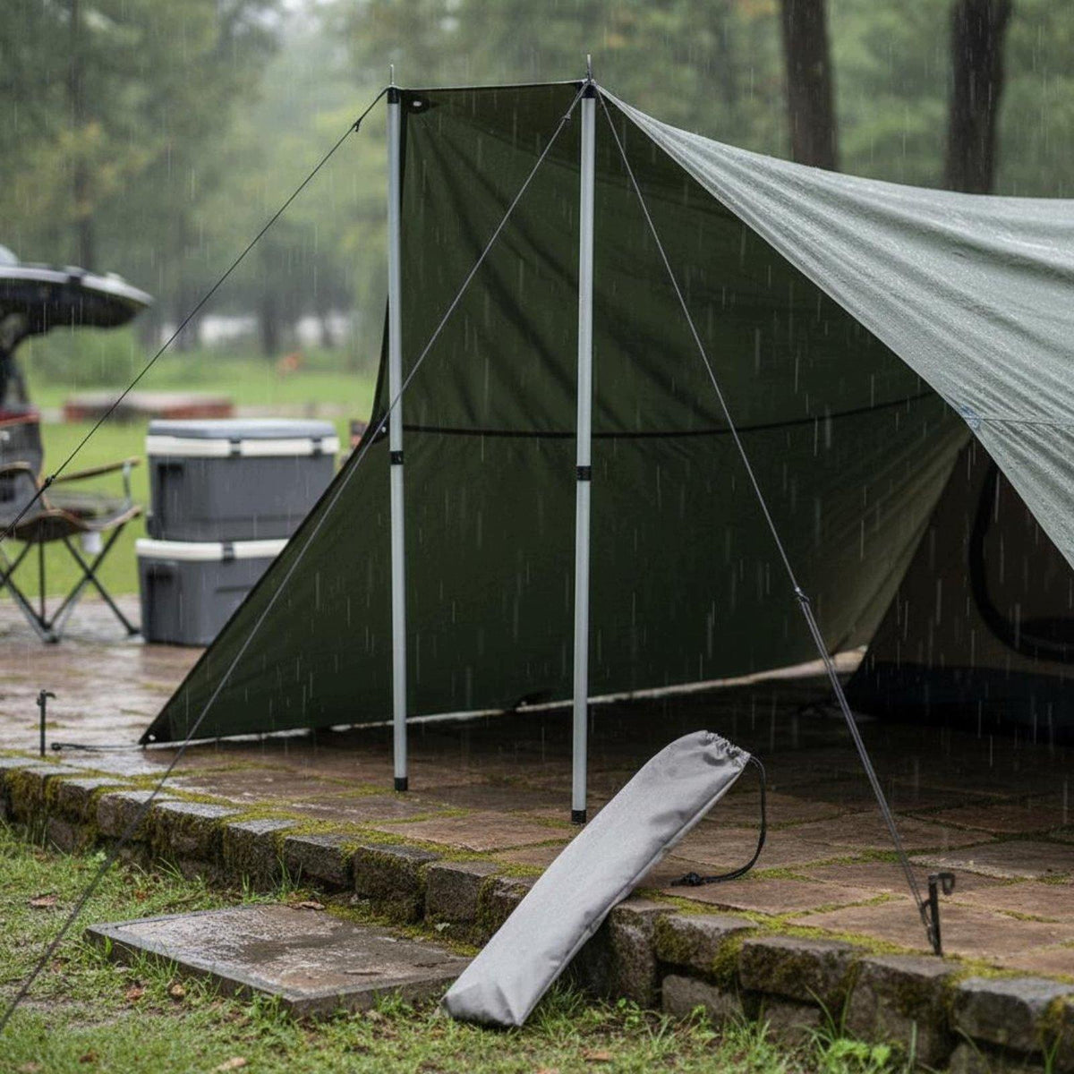 Camping Iron Tent Pole Robust Tent Stick with Pin and Off-white 16MM 2M 8PC Packaging status original