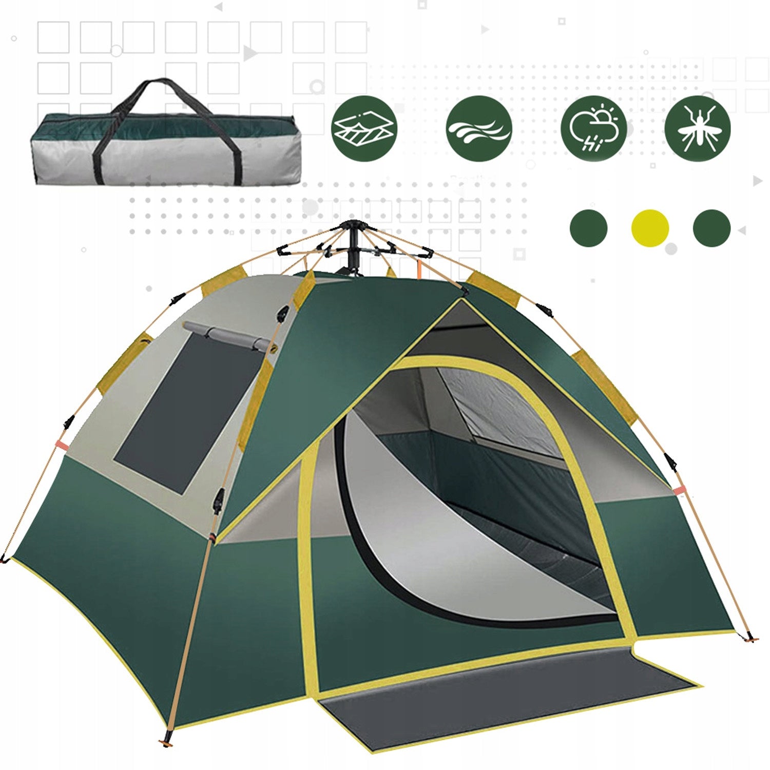 Camping Tent 3-4 Person Quick Installation UV50+ Waterproof Green Kind not specified