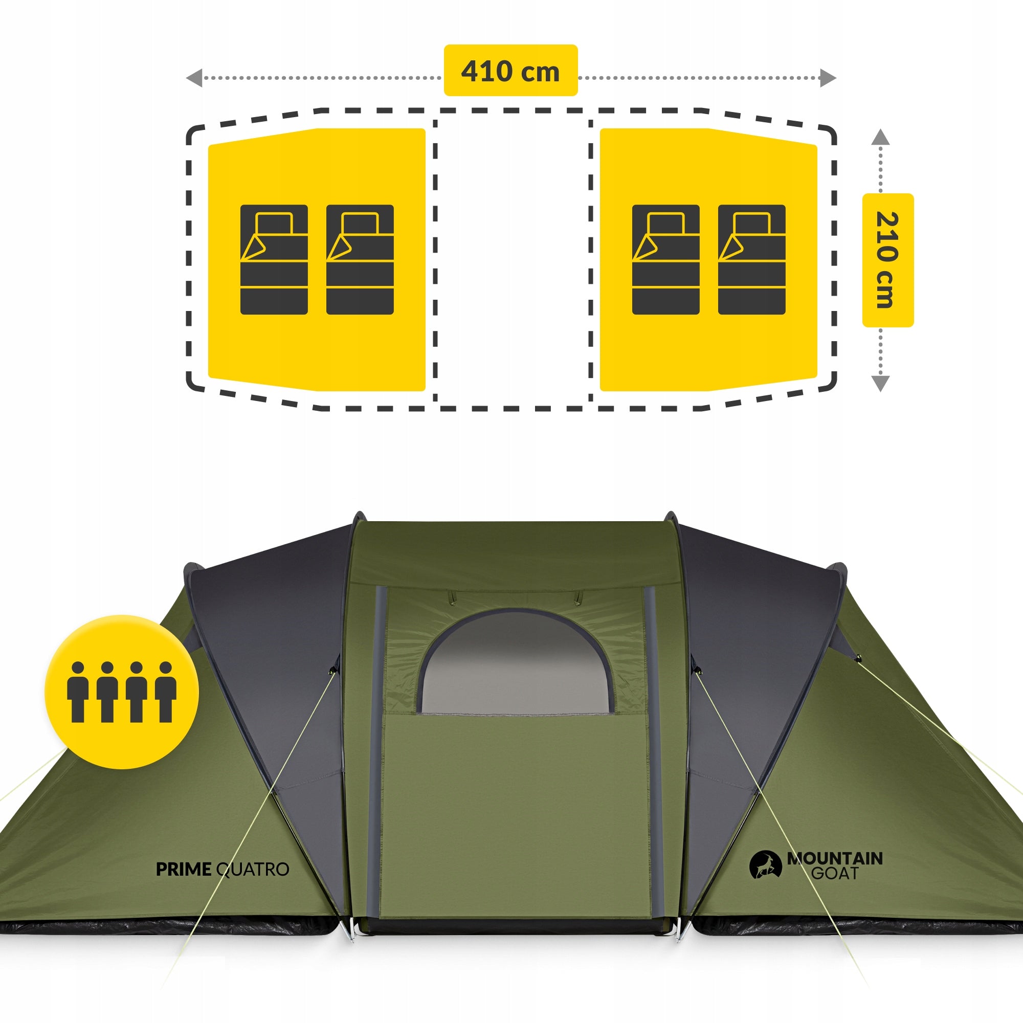 Camping Tent, 4 Person, 2 Bedrooms, MOUNTAIN GOAT Prime Packaging status original