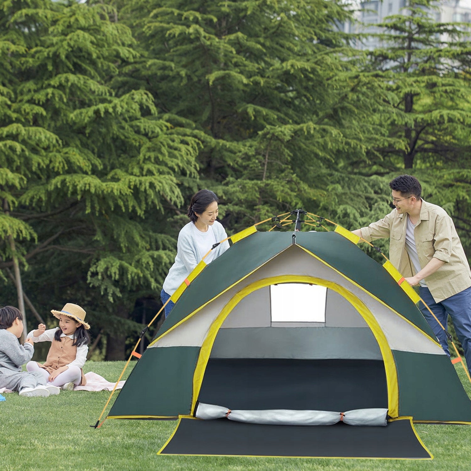 Camping Tent Automatic Double Layer With Mosquito Net For 3-4 People BEDEE Manufacturer code BEDEE-GREEN-CAMP-072-210×210×130 cm
