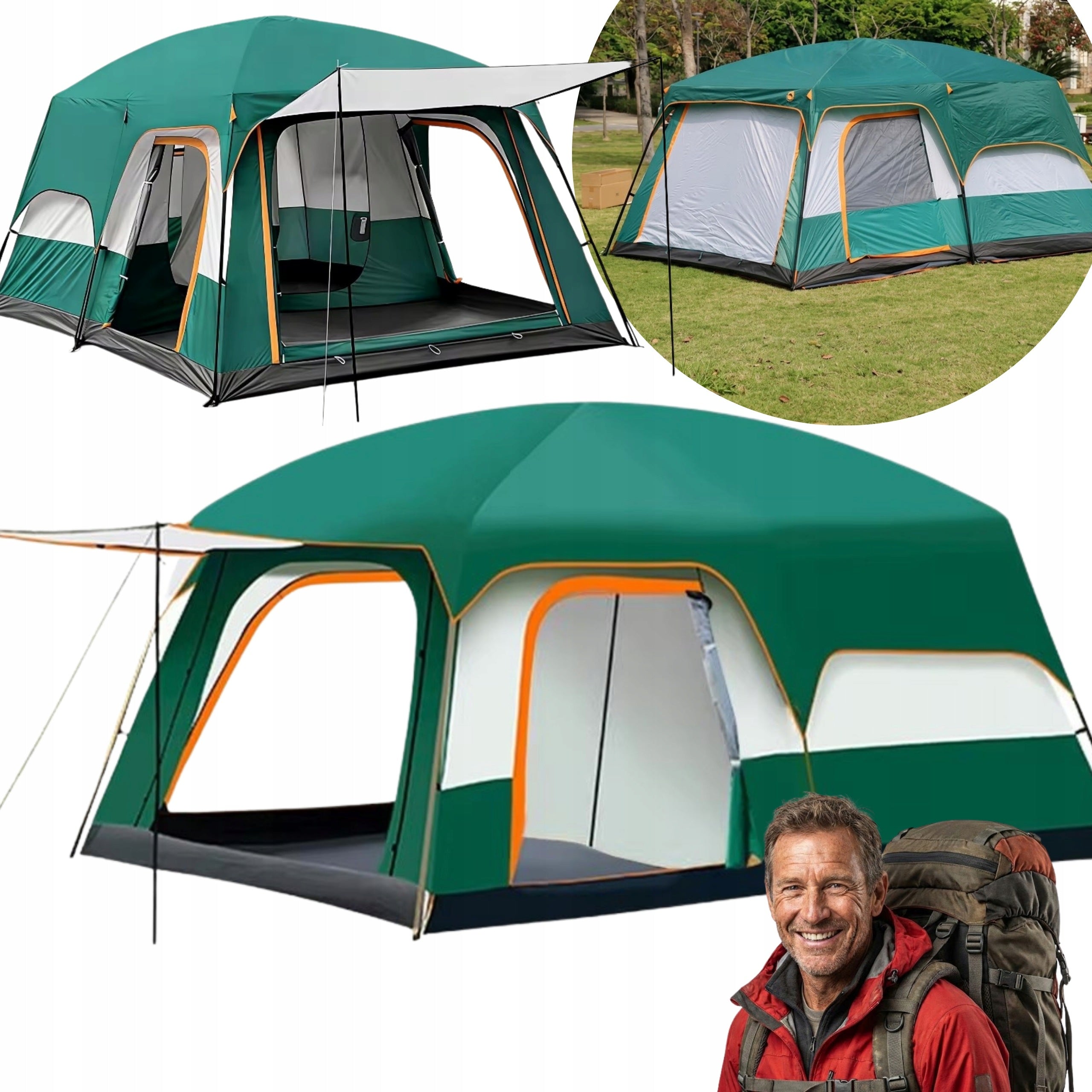 Camping Tent Family Large 2-4 Person Waterproof UV 2in1 With Canopy