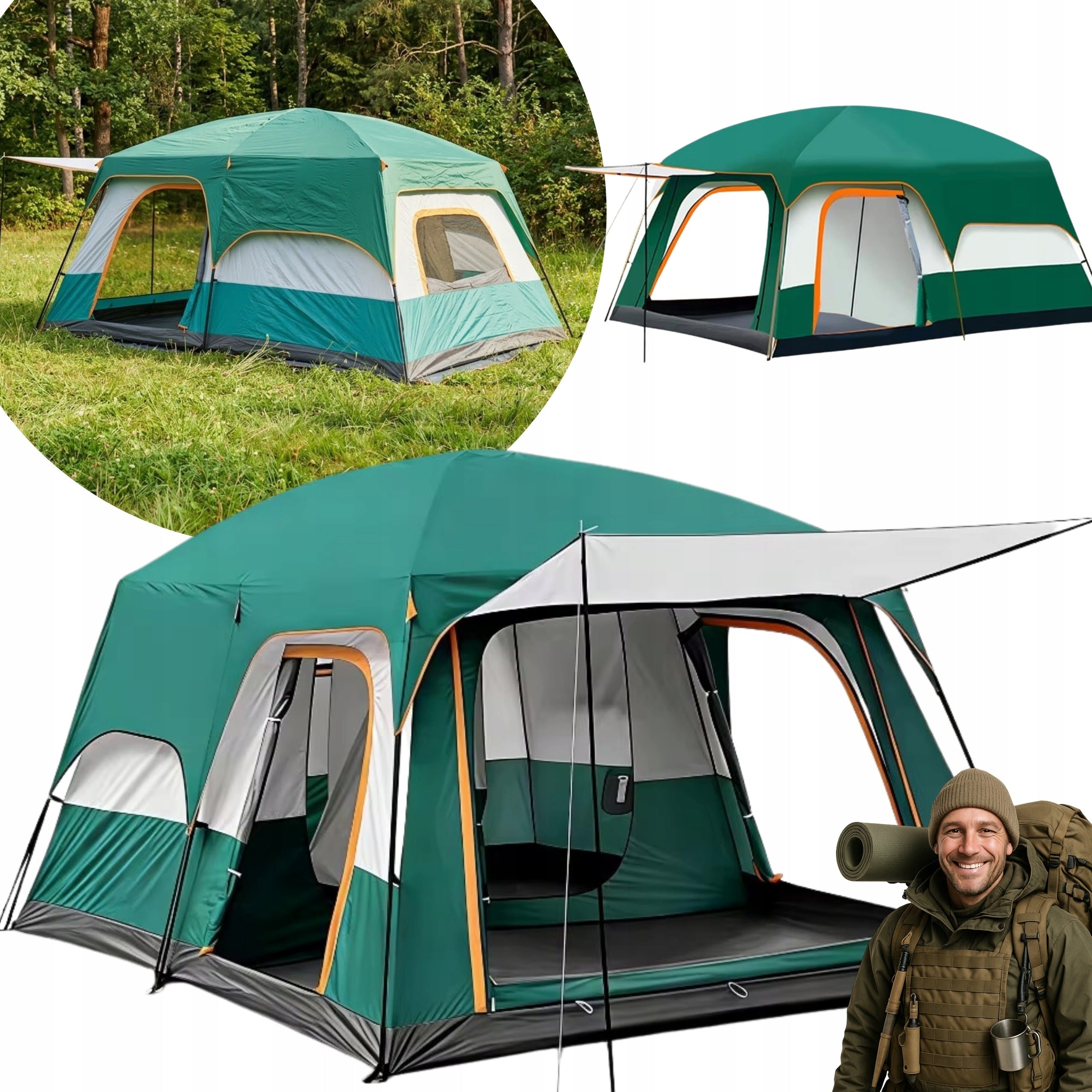 Camping Tent Family Large 2-4 Person Waterproof UV 2in1 XXL + Canopy
