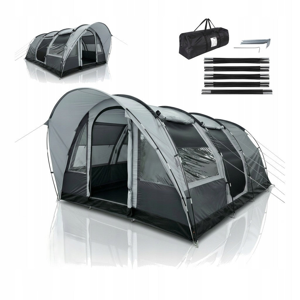 Camping Tent Family Tunnel Waterfall 5 Person 5000mm Grey