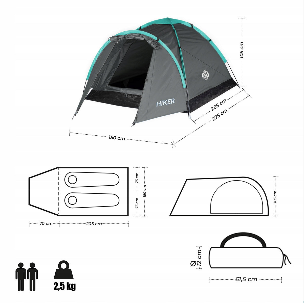 Camping Tent Waterproof 2 Person Lightweight, UV Resistant Number of people 2