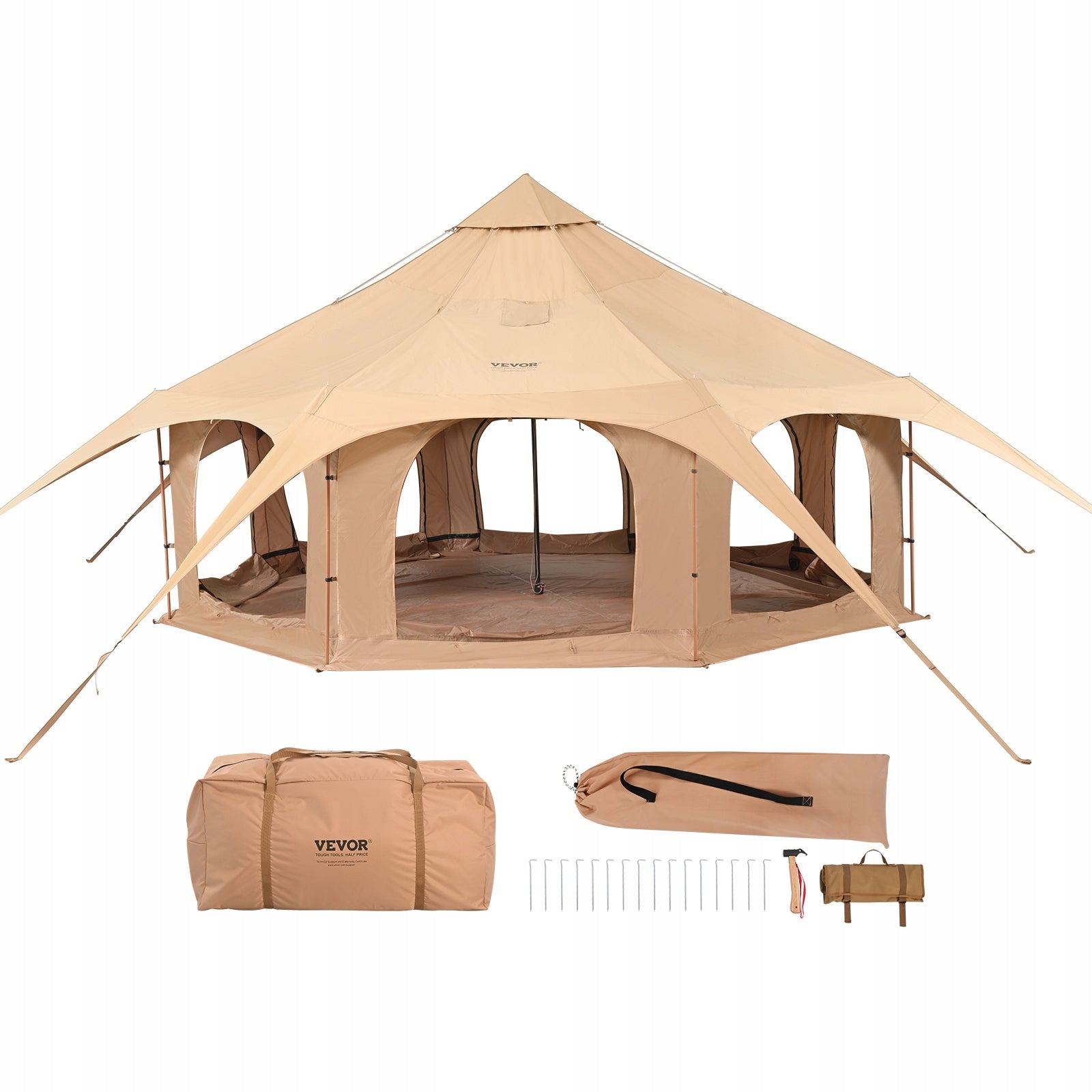 Camping Tent With 8 Windows For Adventure 5x2,8M Bell Tent For 8 Persons Brand Vevor