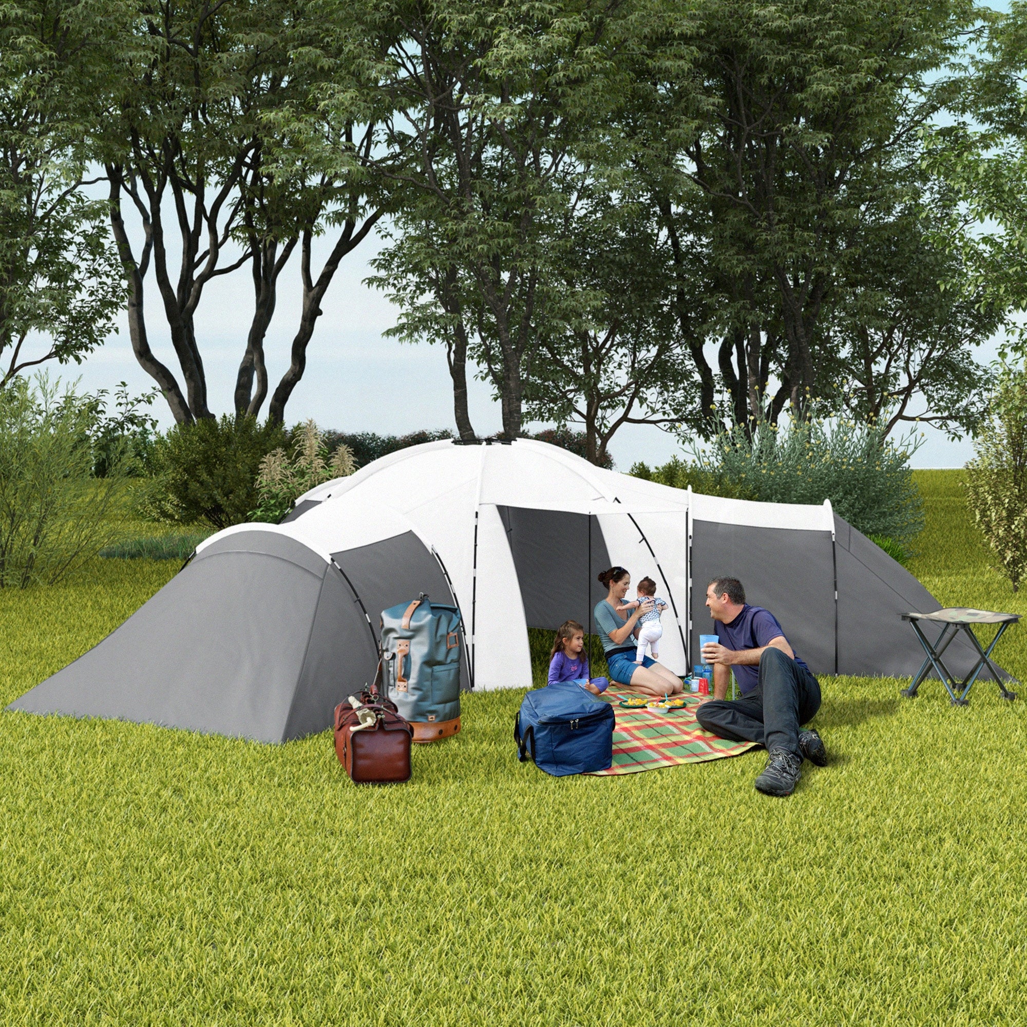 Camping Tent for 6-9 Persons, 4 Rooms, Hallway, Waterproof Manufacturer code A20-351V00CG