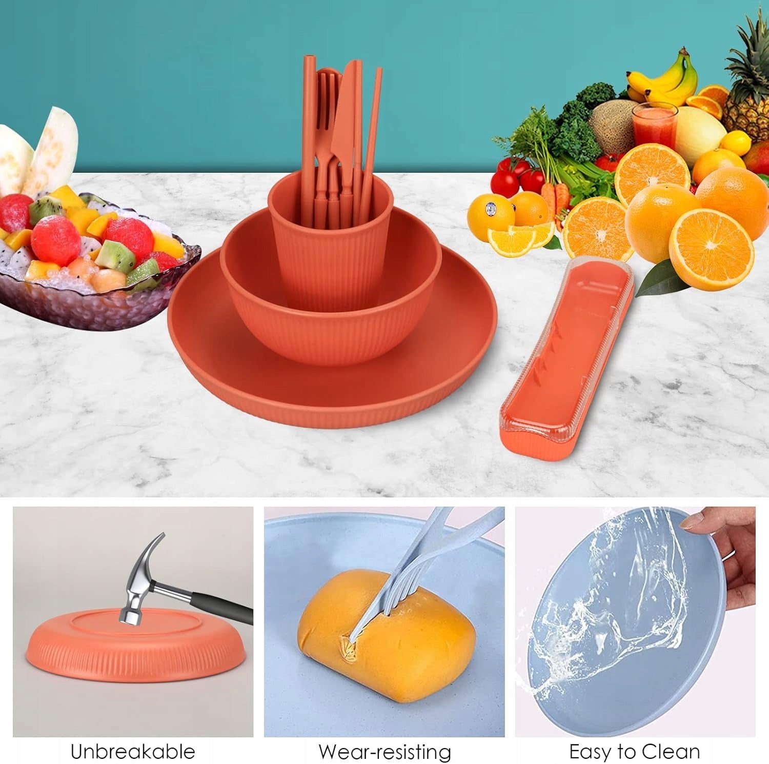 Camping set for 6 people colorful unbreakable picnic 66 elements Brand no brand