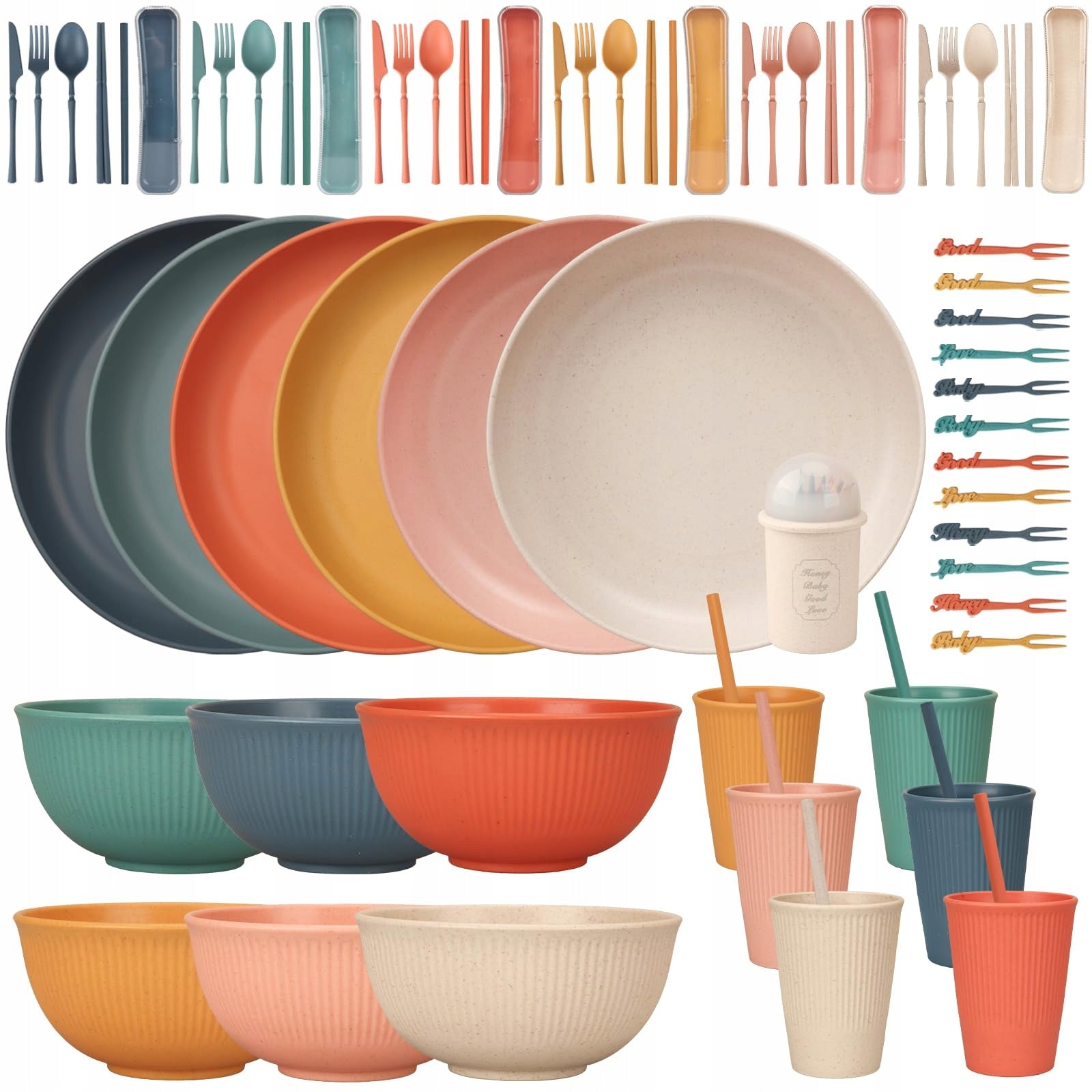Camping set for 6 people colorful unbreakable picnic 66 elements