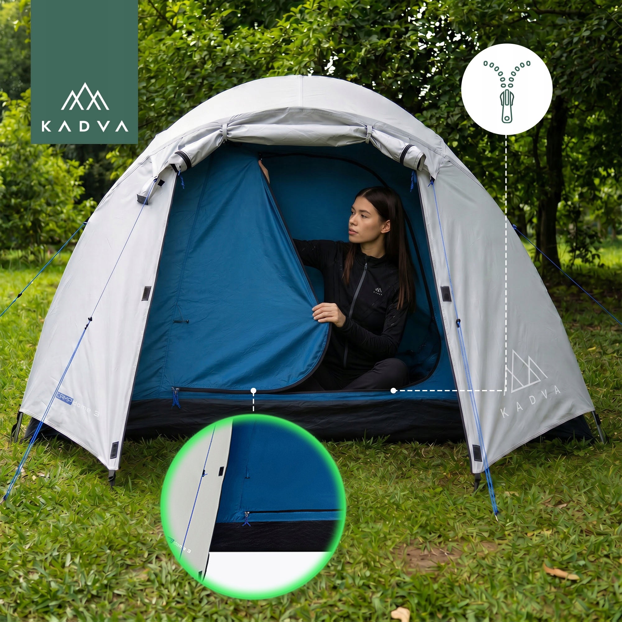 Camping tent 3-person KADVA CAMPdome 3 grey WATERPROOF LIGHTWEIGHT Model CAMPdome 3