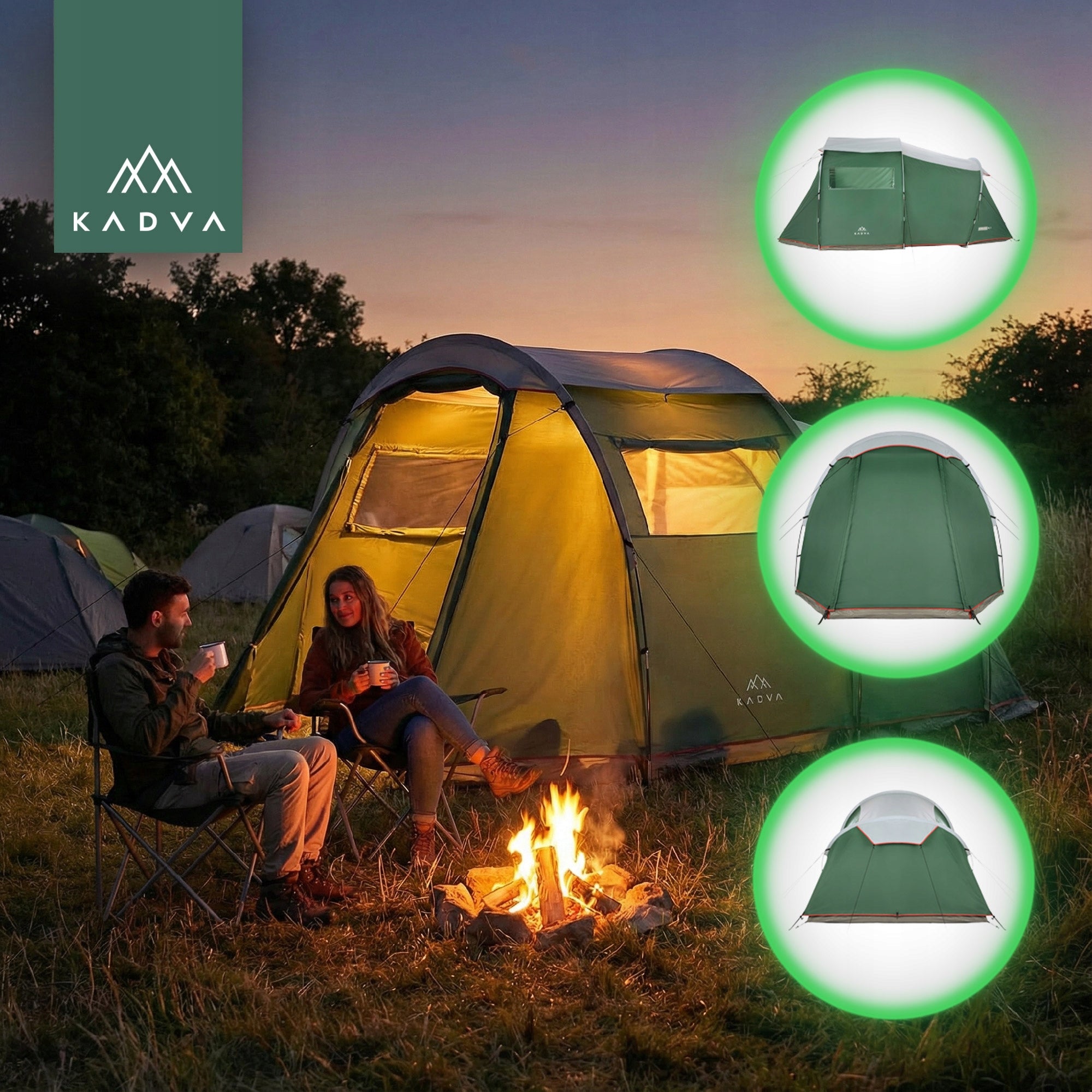 Camping tent 4-person KADVA Kavio 4.1 green OS LIGHTWEIGHT DESIGN Model Kavio 4.1