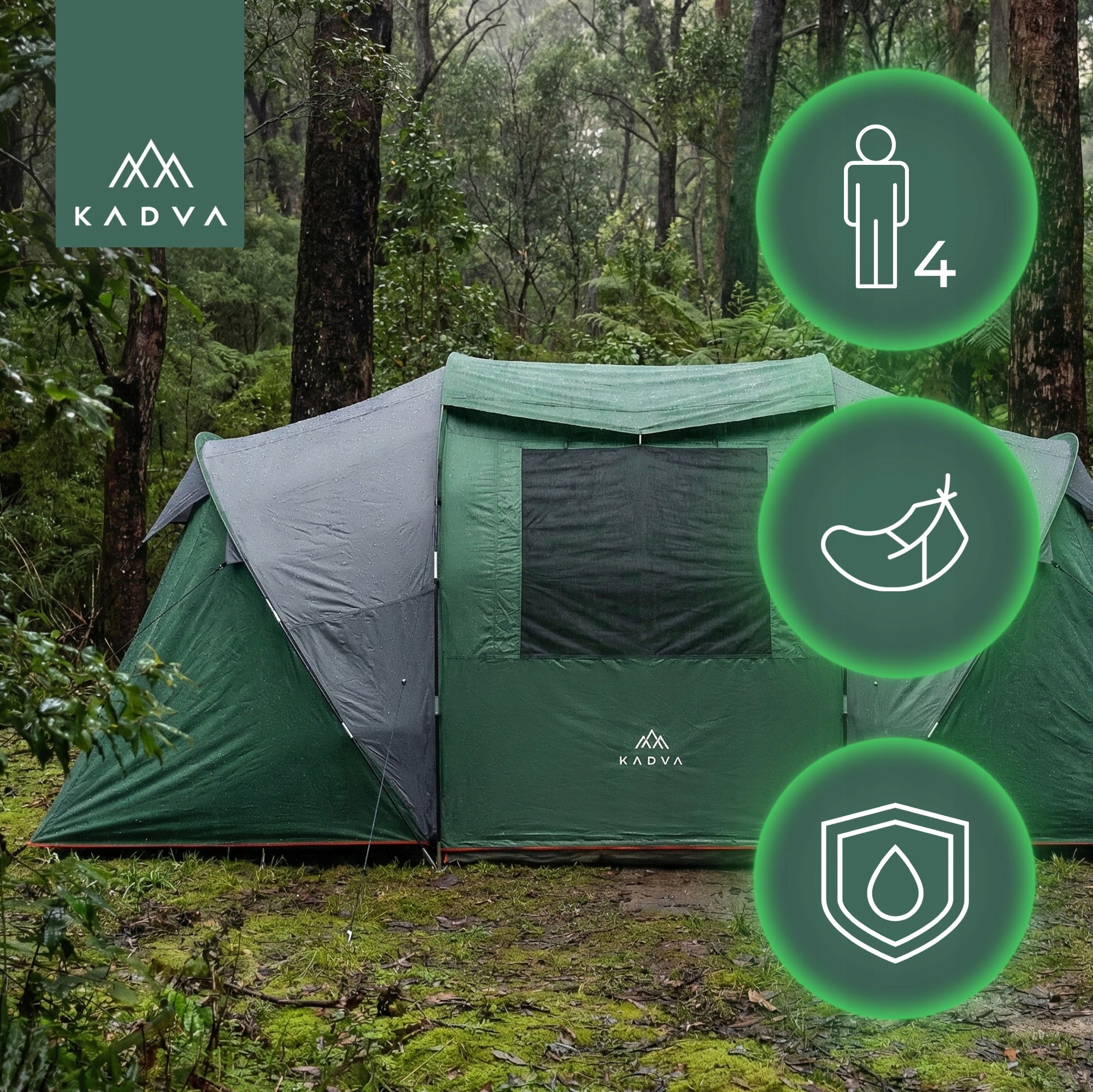 Camping tent 4-person KADVA Kavio 4.2 green HIKING LIGHTWEIGHT Manufacturer code KDV-B4B215-GR