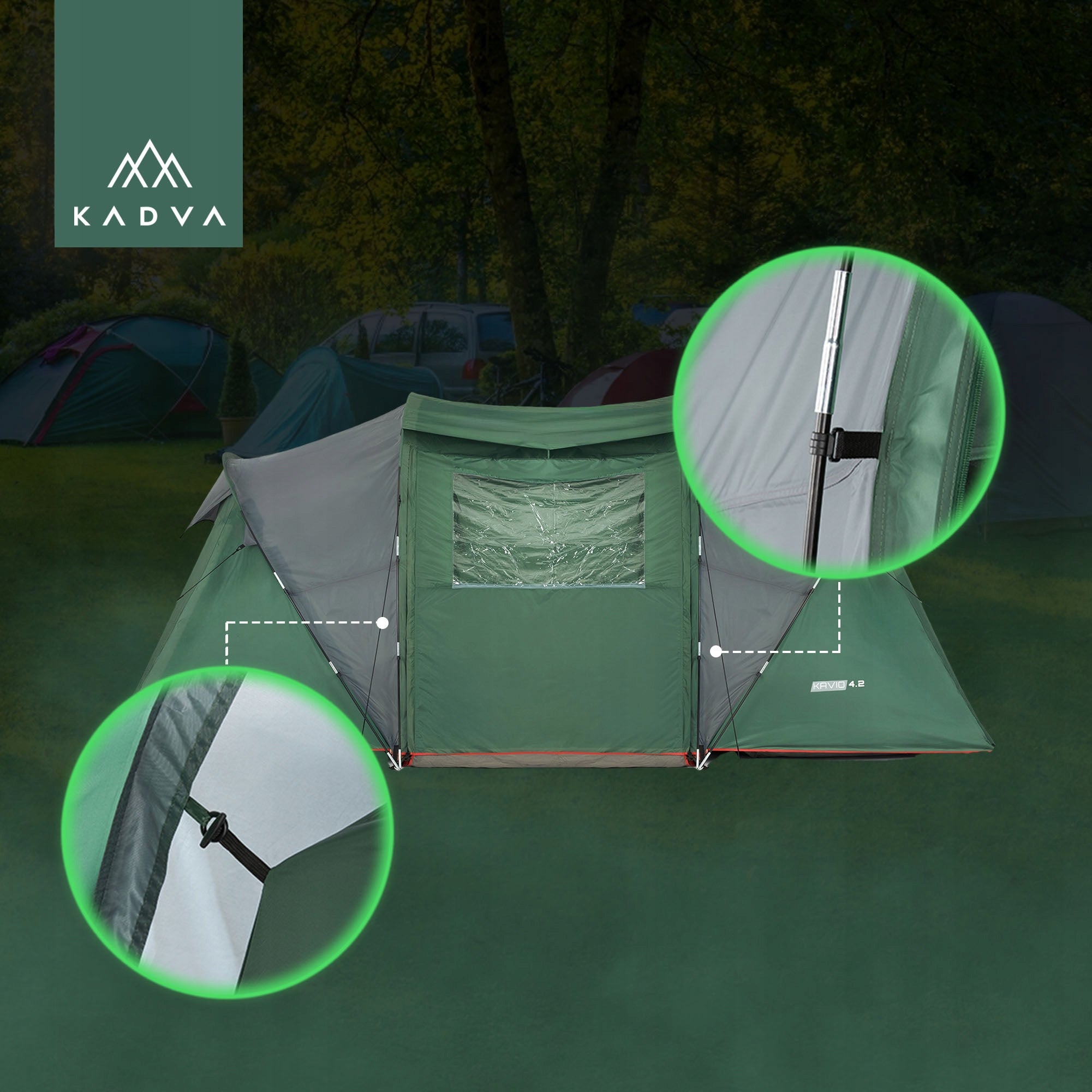 Camping tent 4-person KADVA Kavio 4.2 green HIKING LIGHTWEIGHT Model Kavio 4.2