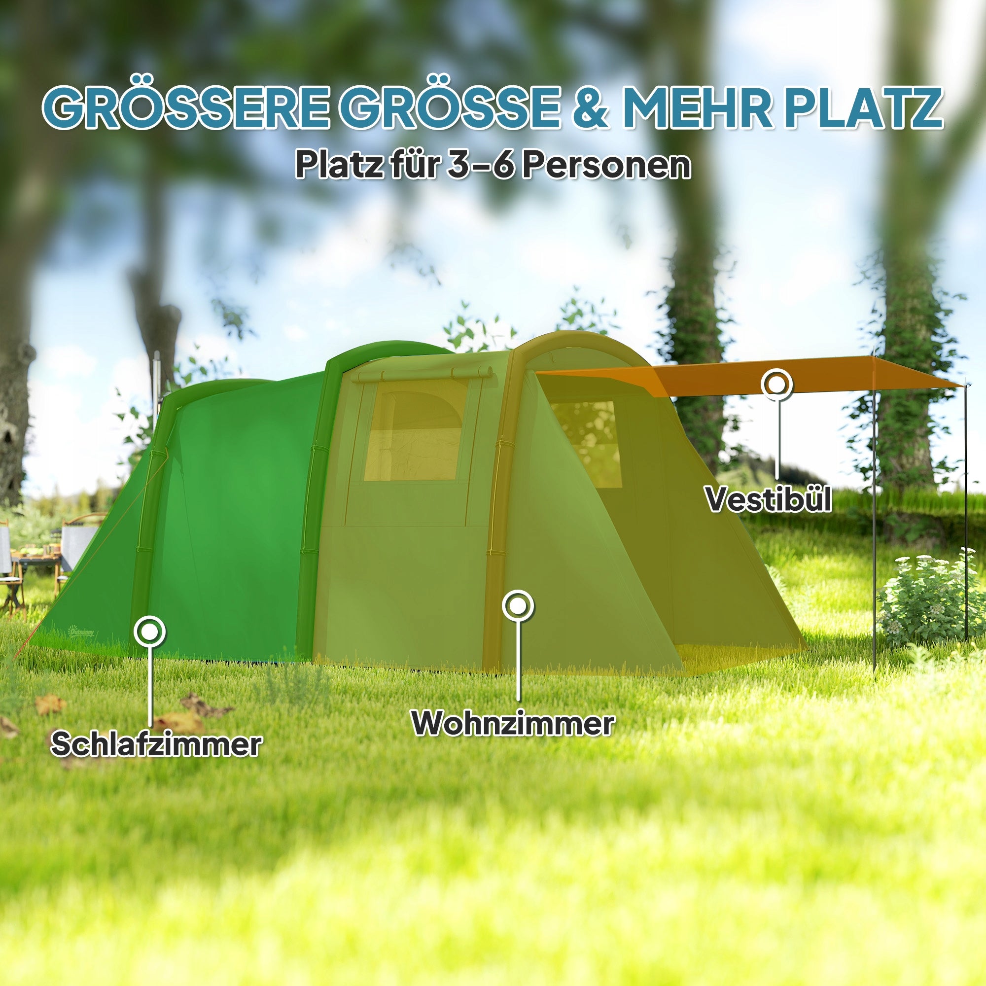 Camping tent Outsunny inflatable 6-person blue waterproof 3000 mm Brand Outsunny