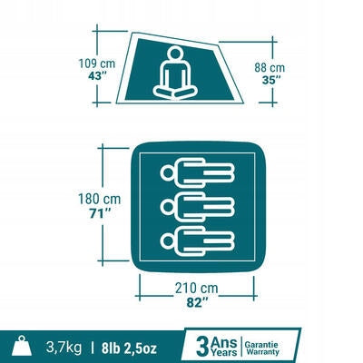 Camping tent Quechua 2 Seconds 3-person Manufacturer code 4549672