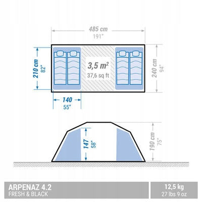Camping tent Quechua Arpenaz 4.2 F&B 4-bed, 2 bedrooms Packaging status original