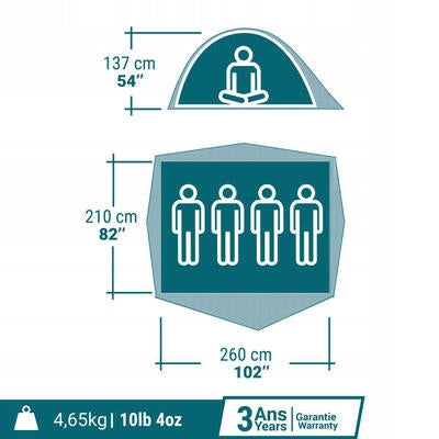 Camping tent Quechua MH100 -4-person. Color transparent