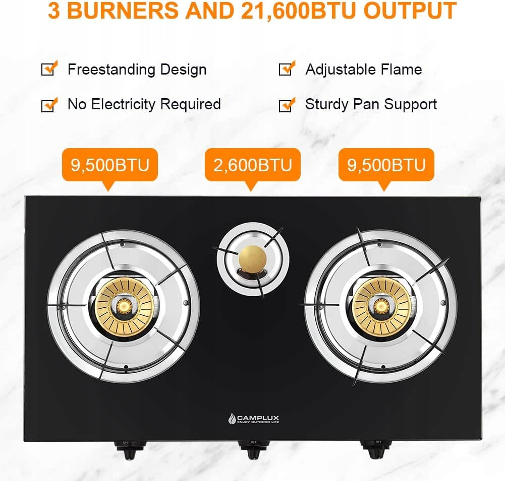 Camplux propane gas stove with 21 600 BTU Manufacturer code X001LN20K1