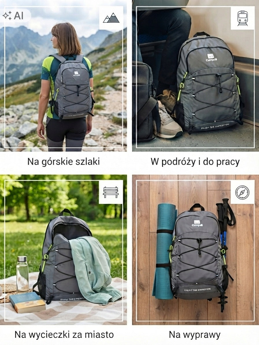 Campus Essential 35L Hiking Backpack – Grey 2 Compartments Brand Campus