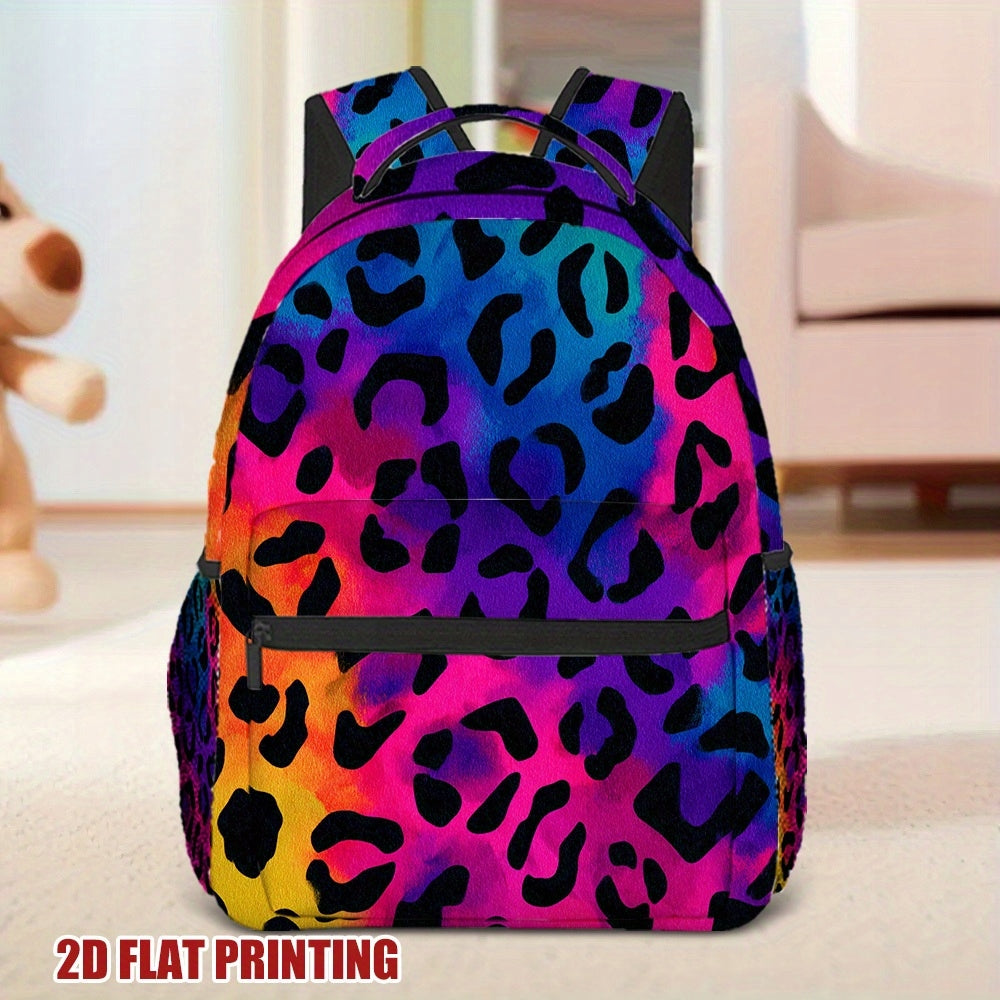 Campus Travel Backpack - Vibrant Multicolor Leopard Print