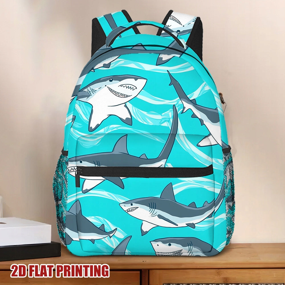 Campus Travel Backpack with Shark Pattern - Lightweight and Durable