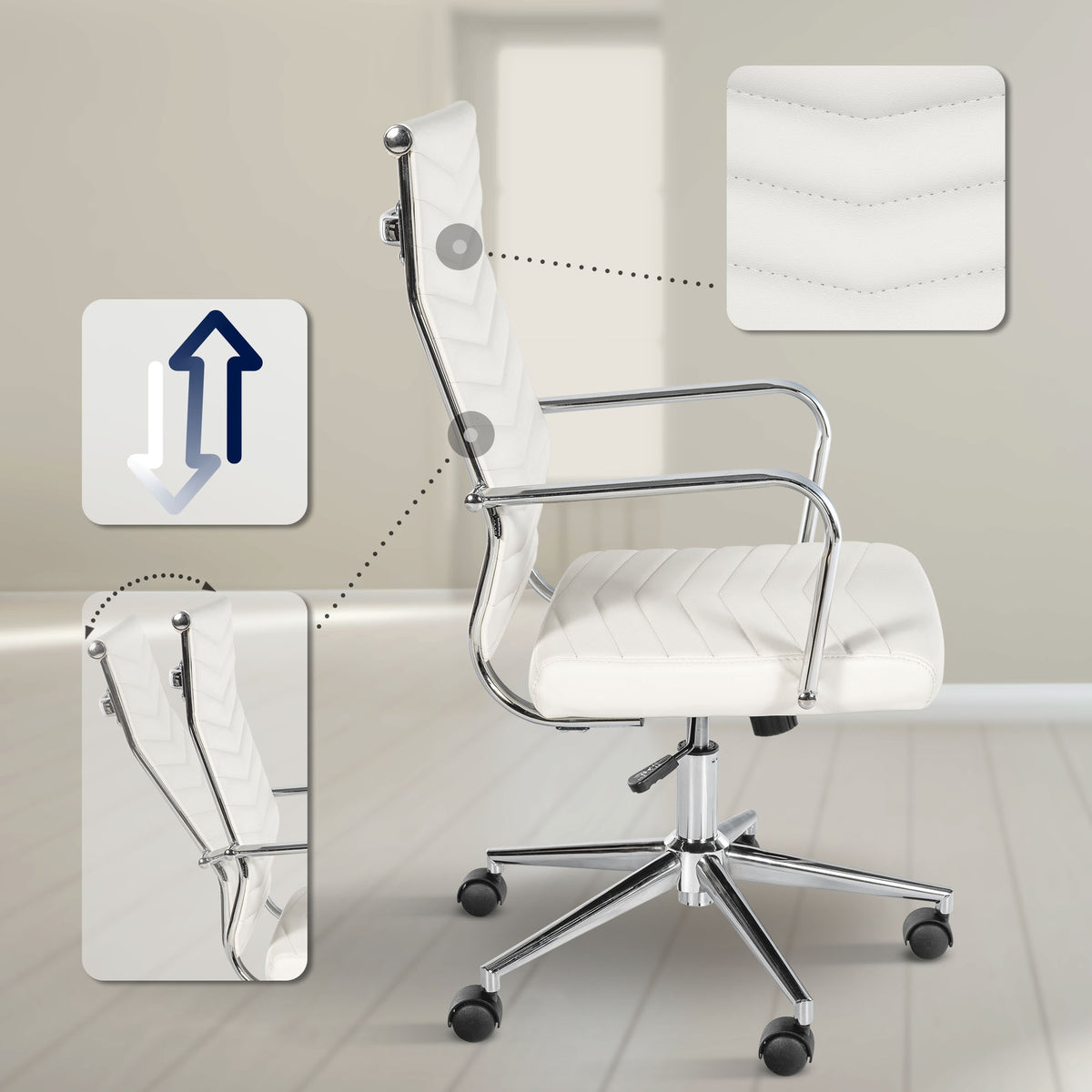 Canby Faux Leather Office Chair, White Packaging status original