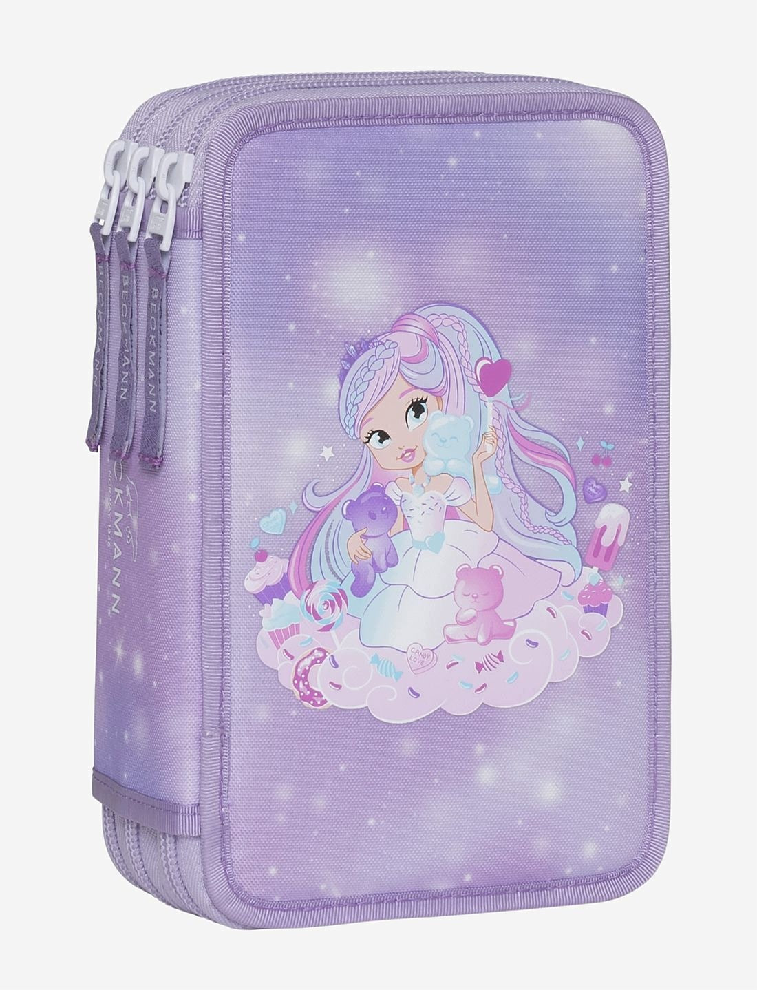 Candy pencil case with three sections fully equipped
