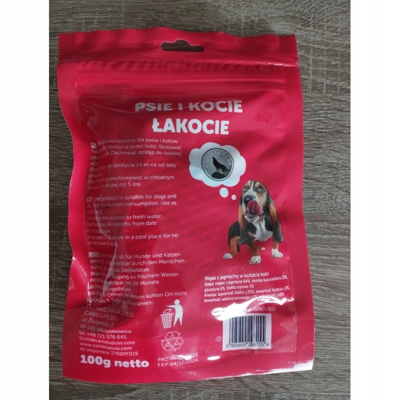 Canis Lupuss DOG AND CAT SWEETS Lamb meat bone shape 100g Flavor lamb