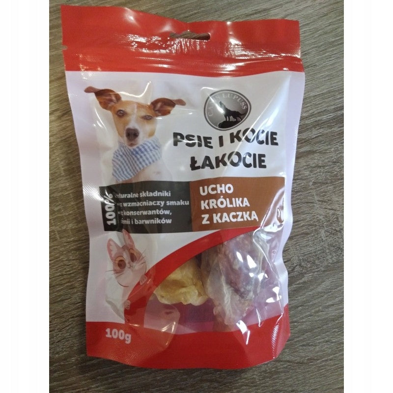 Canis Lupuss DOG AND CAT TREATS rabbit ear with duck 100g