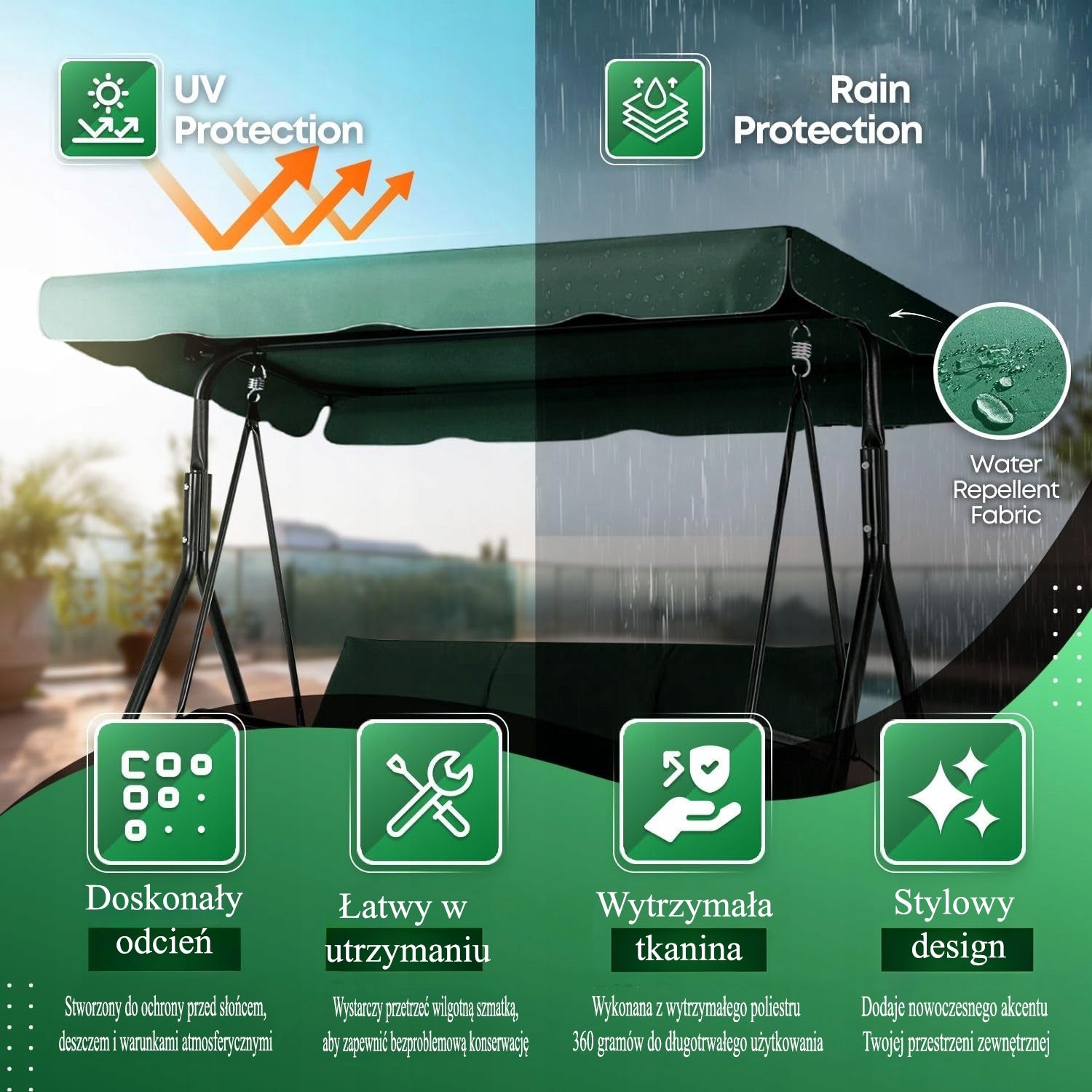 Canopy Roof for Garden Swing ANY DIMENSION Your Size 1x1 cm Packaging status original