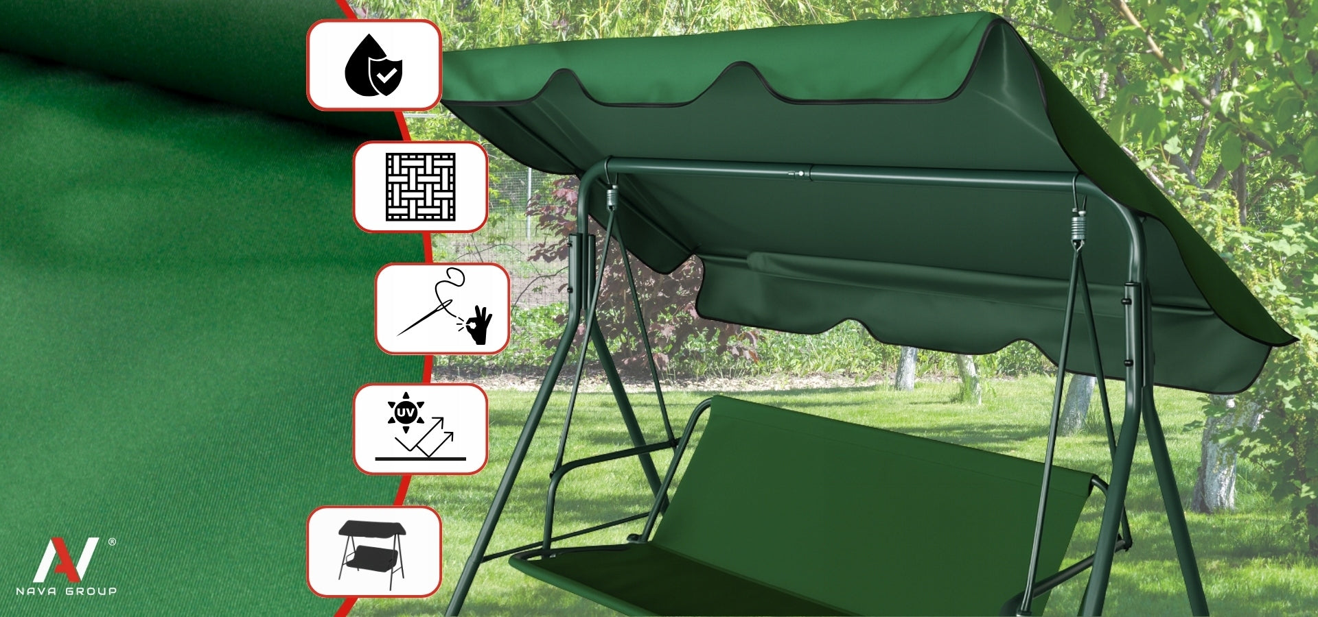 Canopy for Garden Swing Roof Material Waterproof 188x110cm UV Strong Manufacturer code ZO_DACH_188_ZI