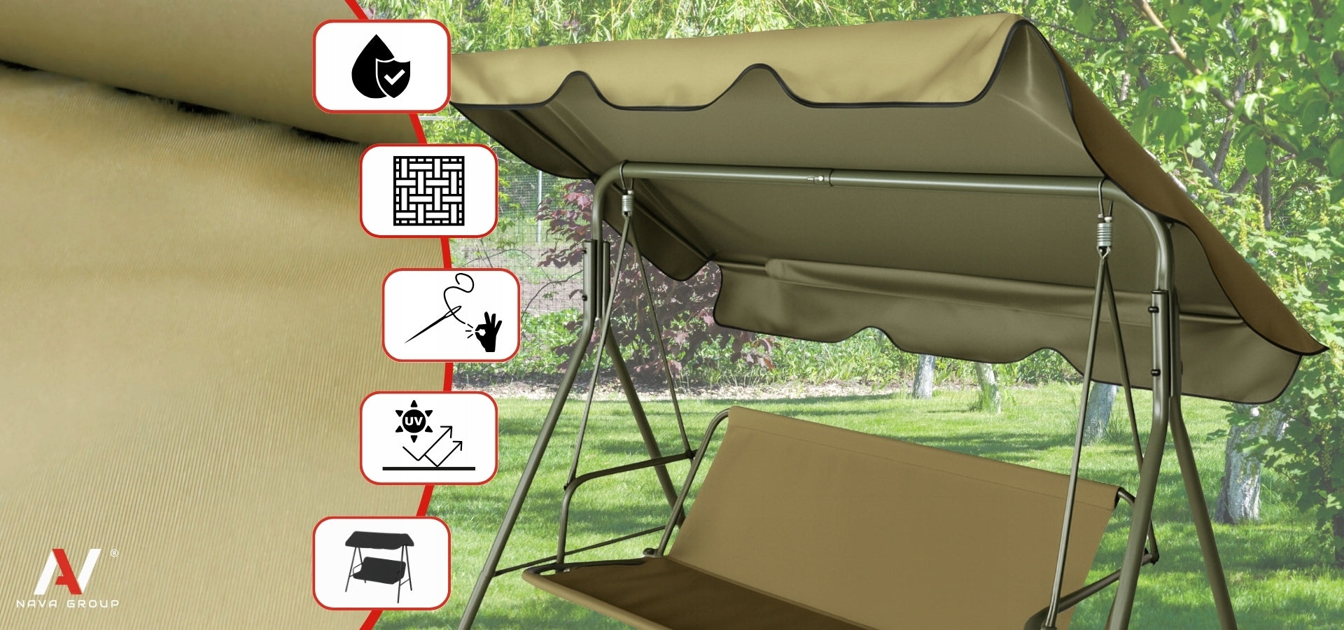 Canopy for Garden Swing Roof Material Waterproof 200x120cm UV Strong Manufacturer code ZO_DACH_200_BE