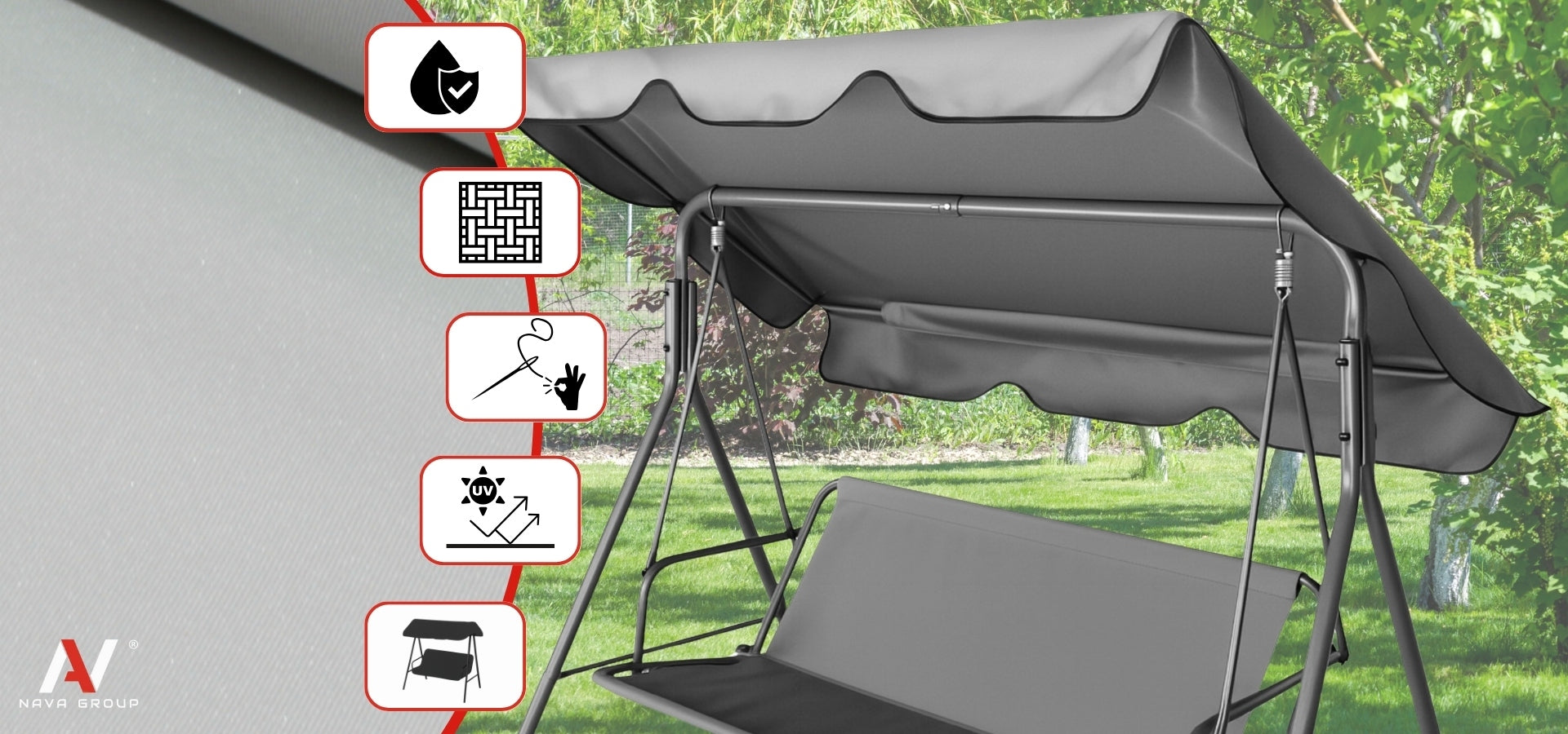 Canopy for Garden Swing Roof Material Waterproof 230x120cm UV Strong Manufacturer code ZO_DACH_230_SZ