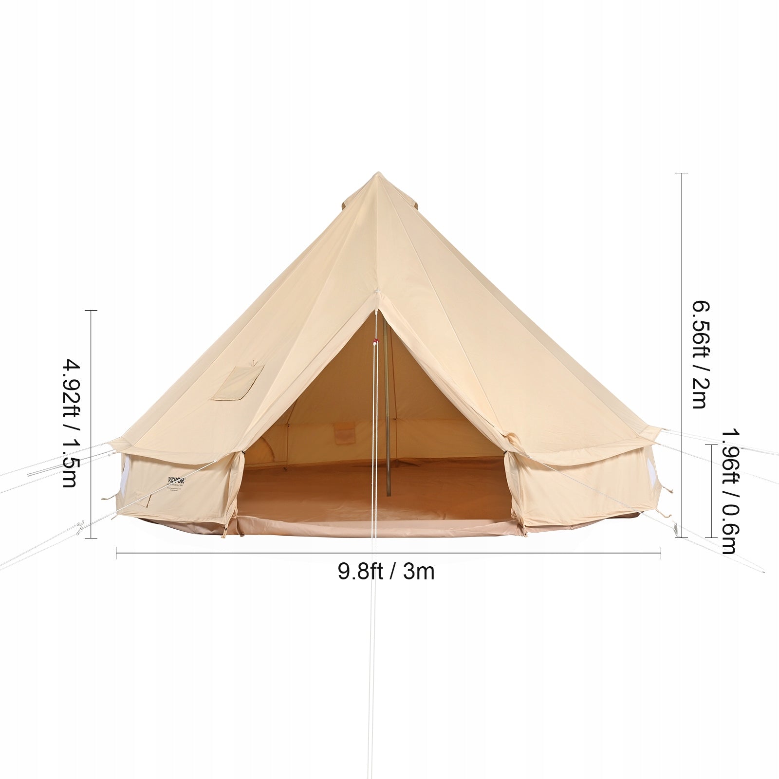 Canvas Bell Tent 3m 9.8ft 4 Seasons 4 People Camping Stove Jack Yurt Tent Color white