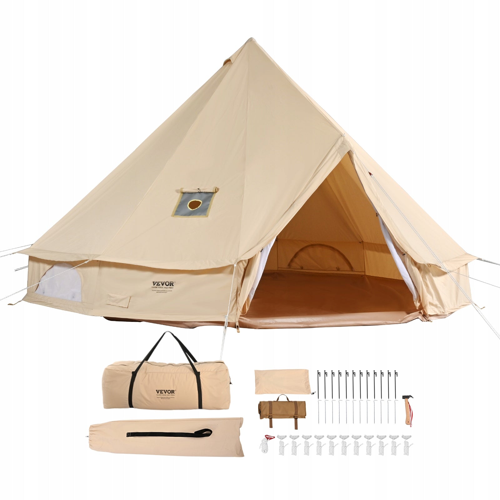 Canvas Bell Tent 4 Seasons 4m 13 12 ft 6 People Stove Jack Camping Yurt Brand Vevor