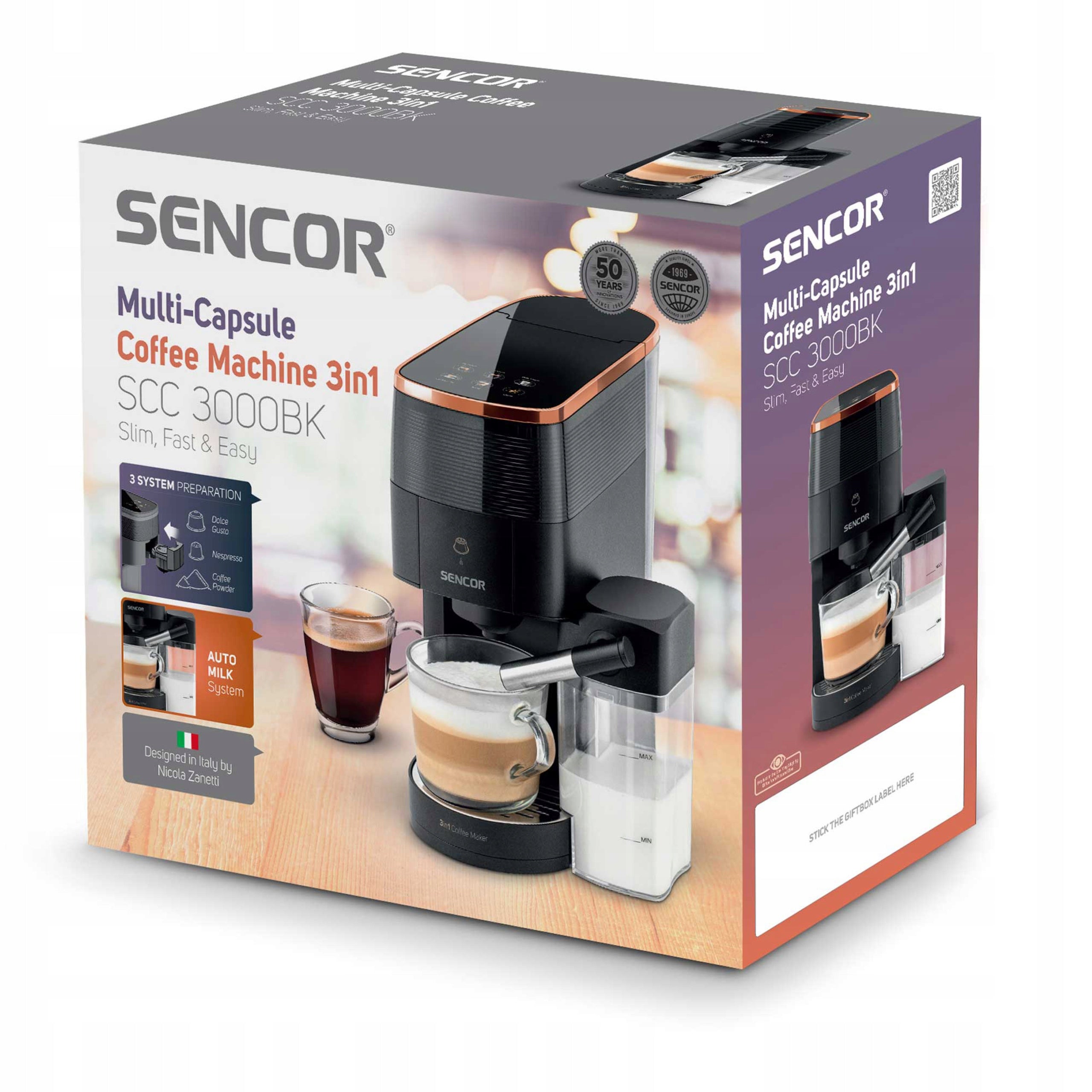 Capsule Coffee Maker 3in1 Sencor SCC3000BK 1450W Nespresso Dolce Gusto Packaging status original