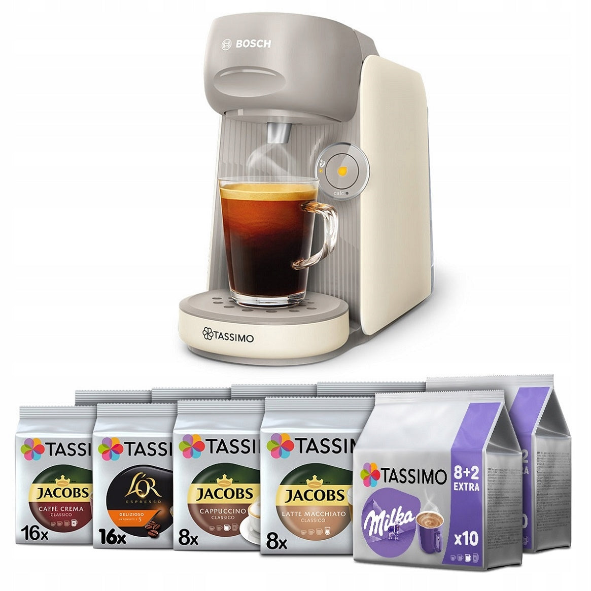 Capsule maker Bosch Tassimo Finesse + 128 coffees, cream