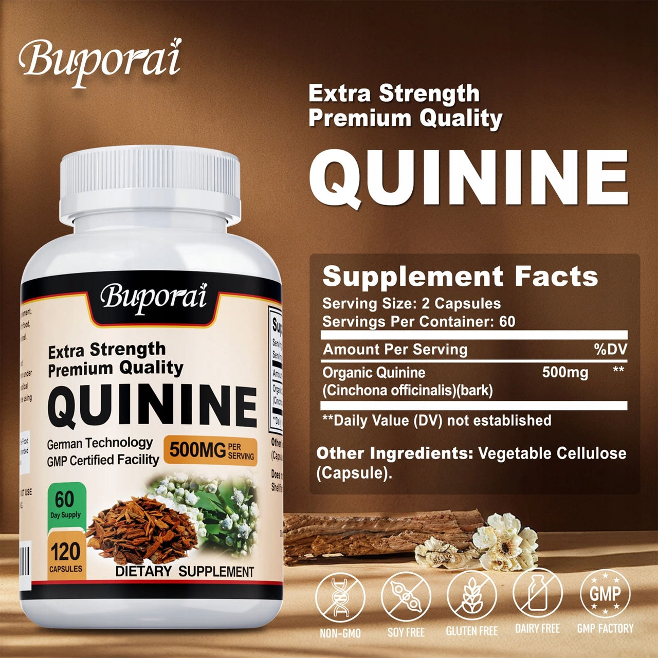 Capsules with quinine 500 mg - Support for leg cramps, stomach health and... Manufacturer code Buporai