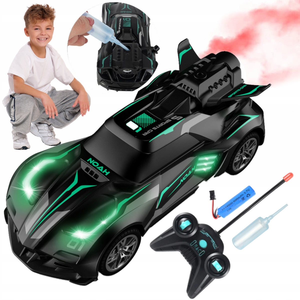 Car Auto Remote Controlled Remote Control RC Smoke Mist LED Light Aku Kid's age 6＋ years