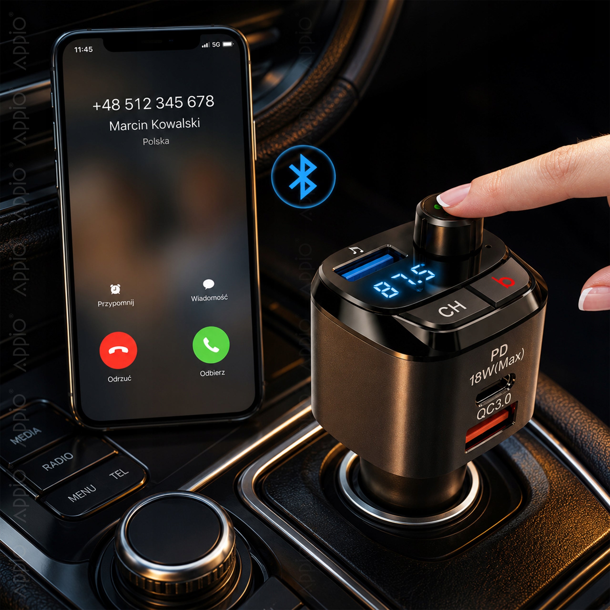 Car Bluetooth FM MP3 Transmitter Fast Charger 2x USB + USB-C QC Packaging status original