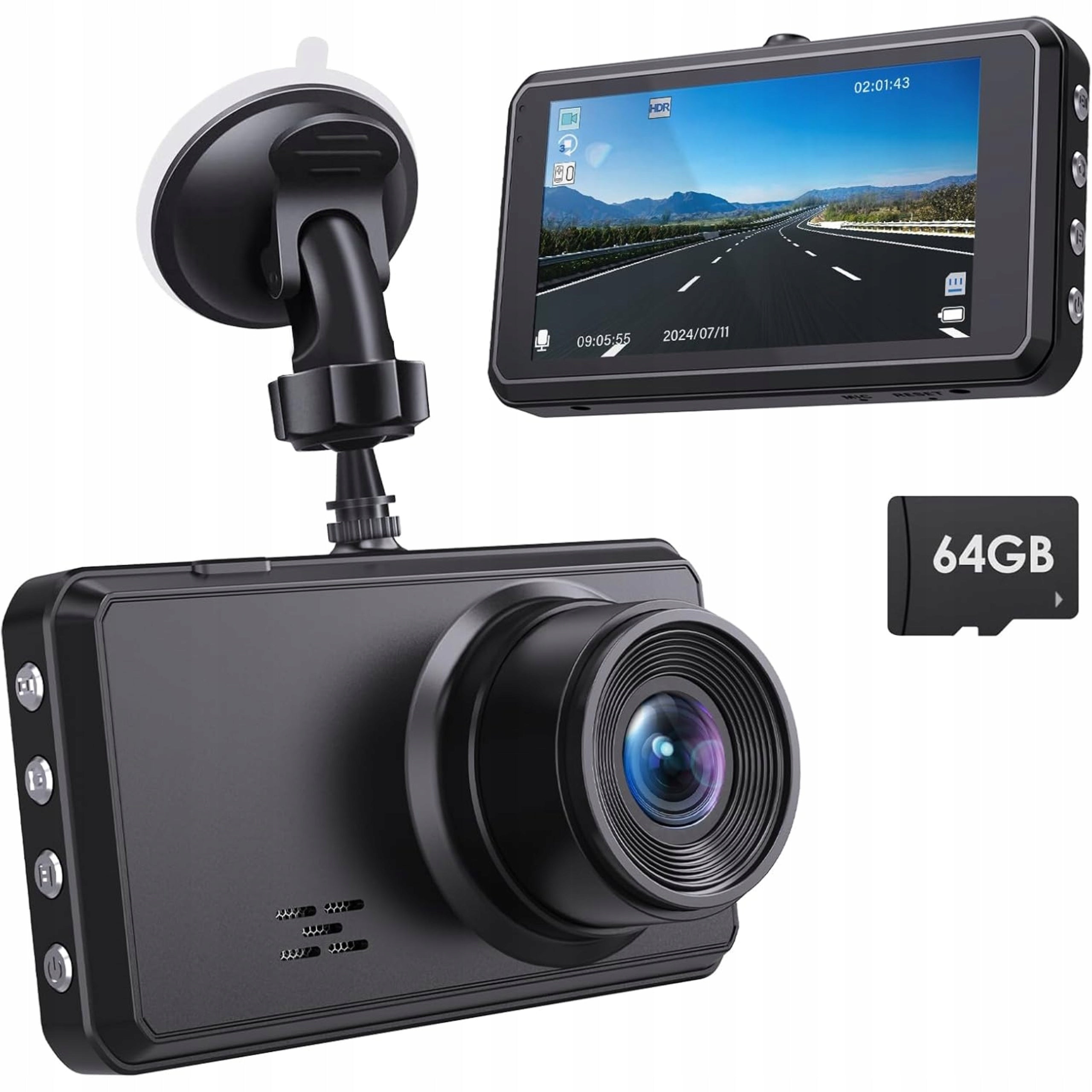 Car Camera 2.5K Front Rear Night Vision 64GB Video Recorder