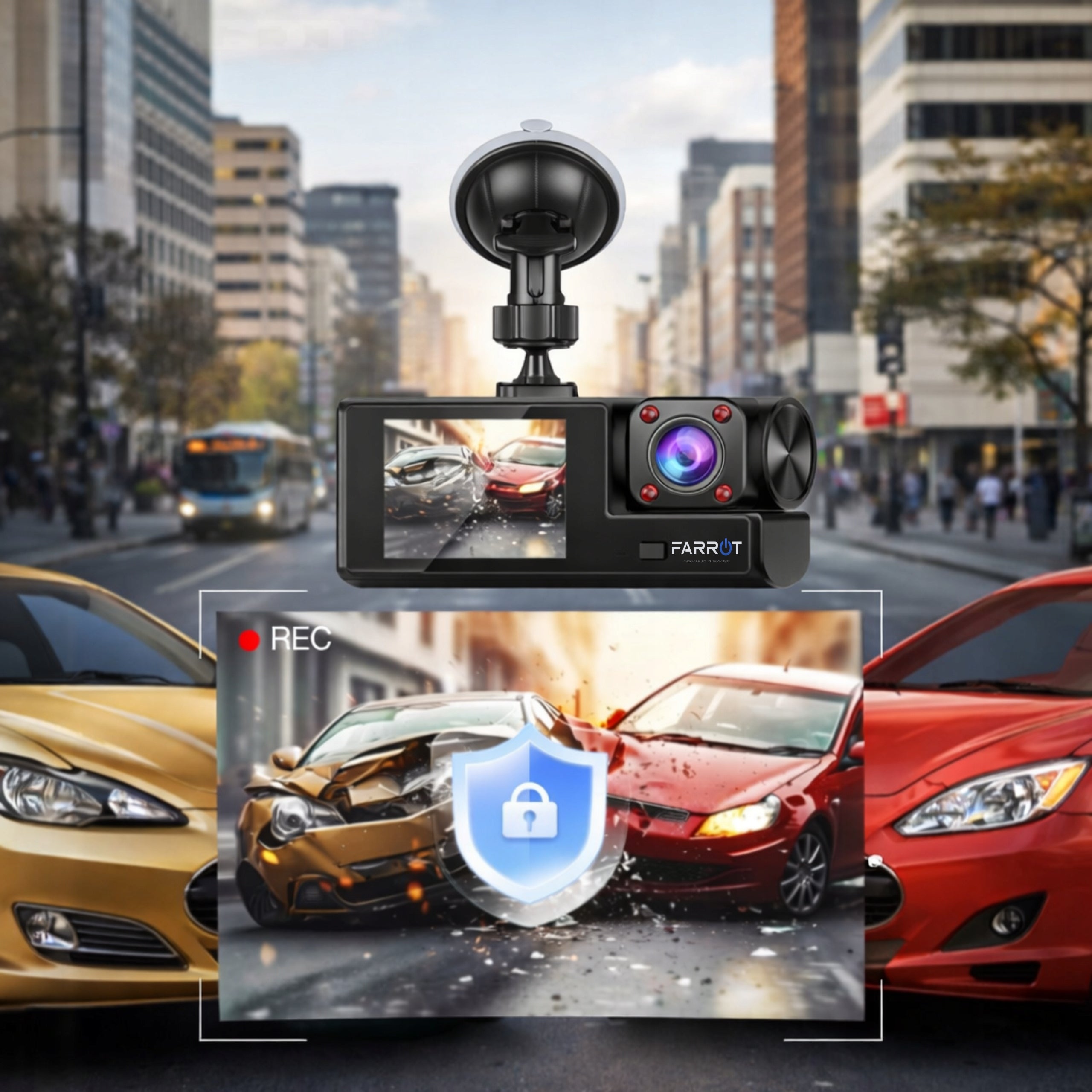 Car Camera 3-Channel WiFi Full HD Front Rear Interior Manufacturer code FARROT-A22-3CH-WiFi