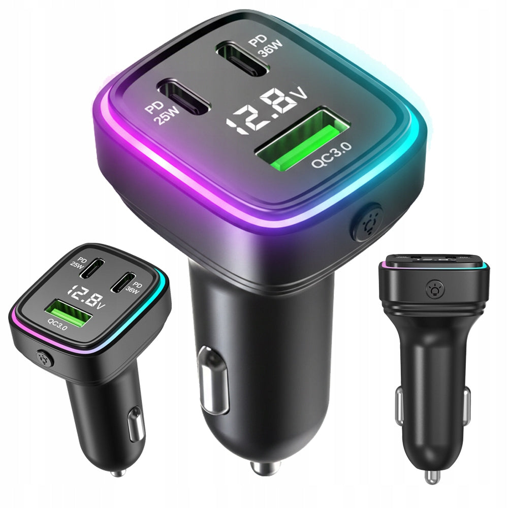 Car Charger Fast Charging USB QC PD Apple Samsung Voltmeter