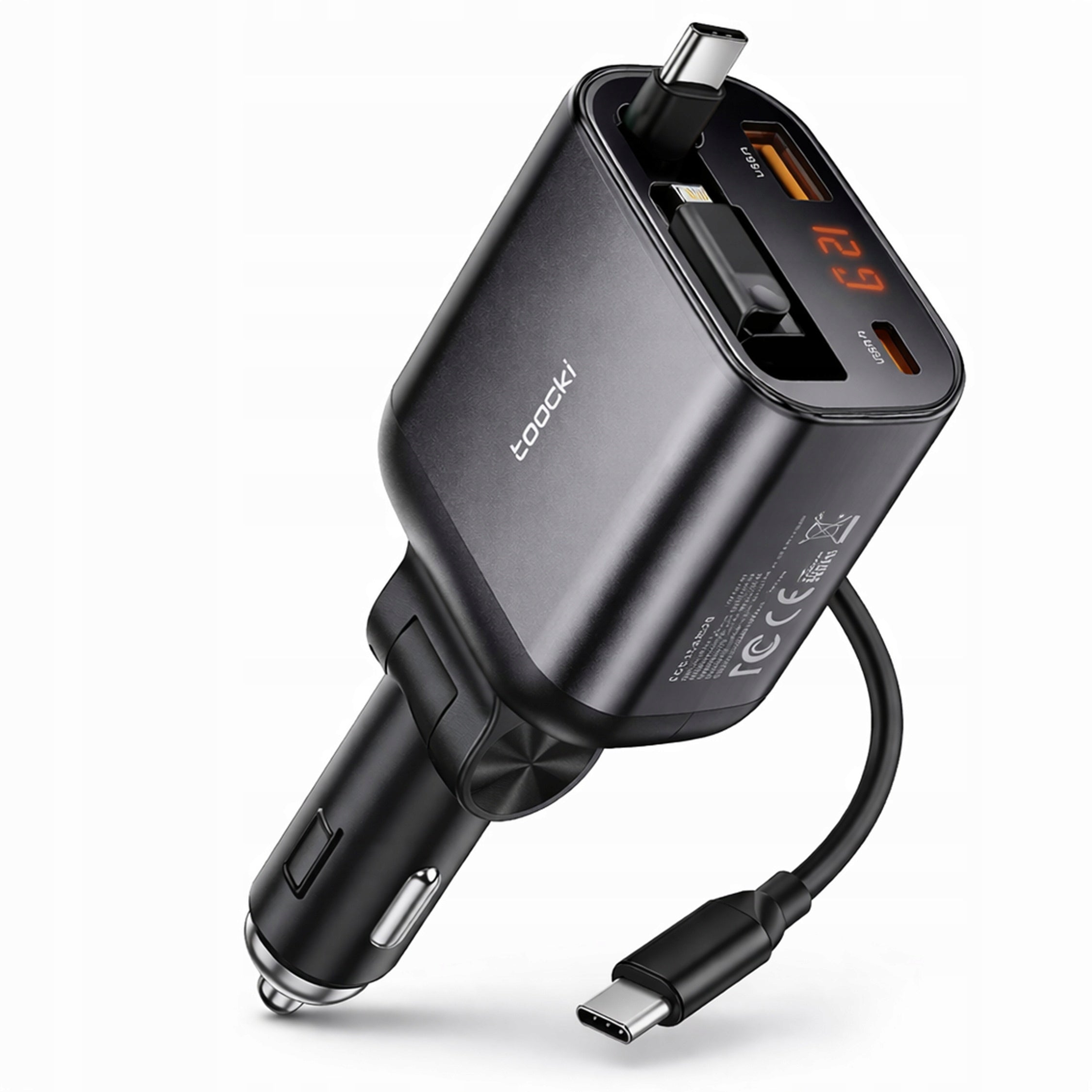 Car Charger Fast USB-C USB-A Lightning 105W Retractable Cable 80cm Packaging status original